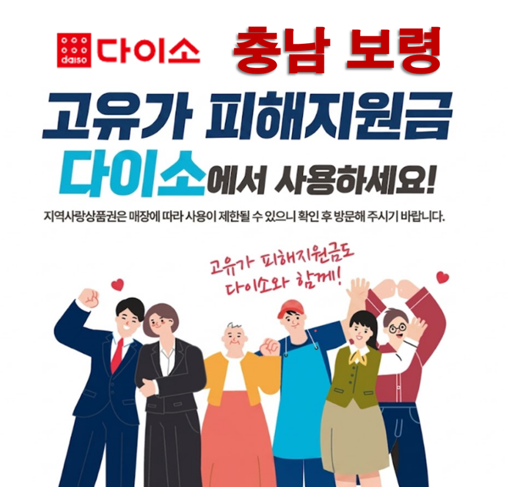 보령 고유가 피해지원금 사용 가능한 다이소 안내 보령 고유가 피해지원금 사용 가능한 다이소 안내