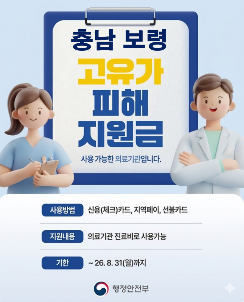 보령 고유가 피해지원금 사용 가능한 병원 보령 고유가 피해지원금 사용 가능한 병원
